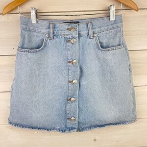 Asos Design Light Blue Denim Jean Button Front Mini Skirt
